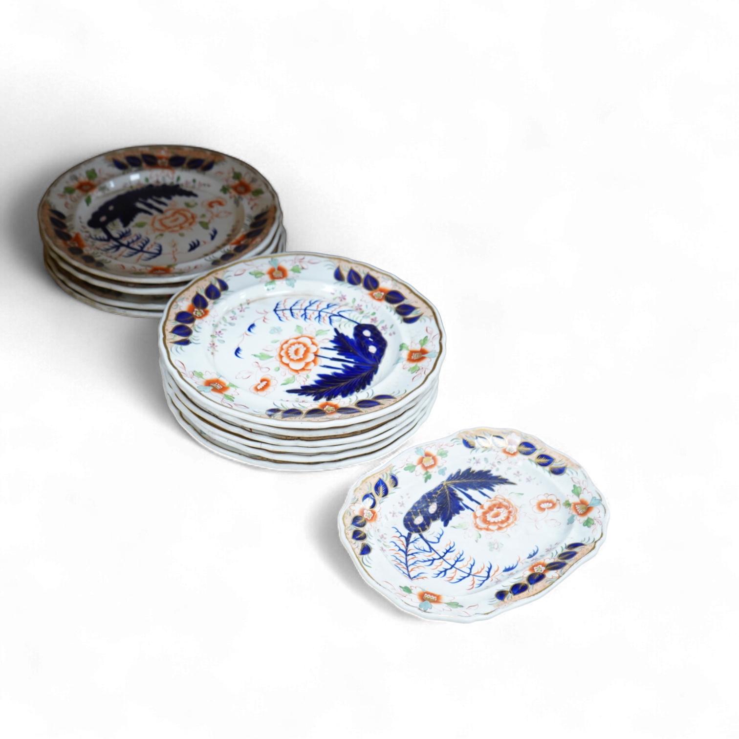 Eleven Davenport Imari-pattern plates, larger 26.5cm